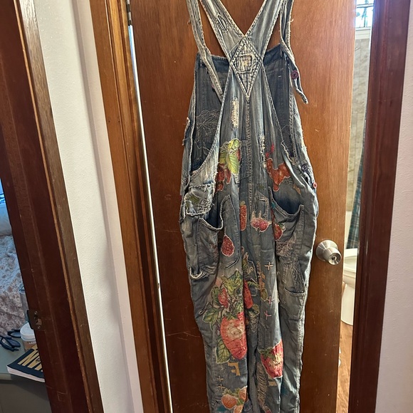 Magnolia Pearl Blue Denim Overalls with Stawberry Embroidery - Picture 6 of 6